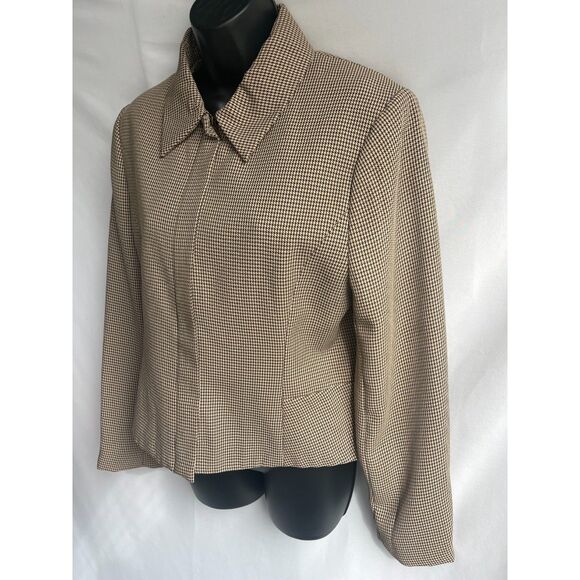 Vintage Uniform John Paul Richard Houndstooth Brown Zip Up Jacket Size 10 Retro - Picture 5 of 10